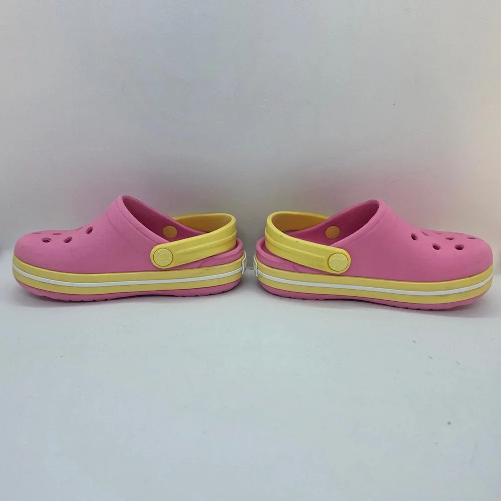 Crocs Kids Crocband Clogs Pink Yellow Toddler Size‎ 6-7 Sporty Slip On Shoes